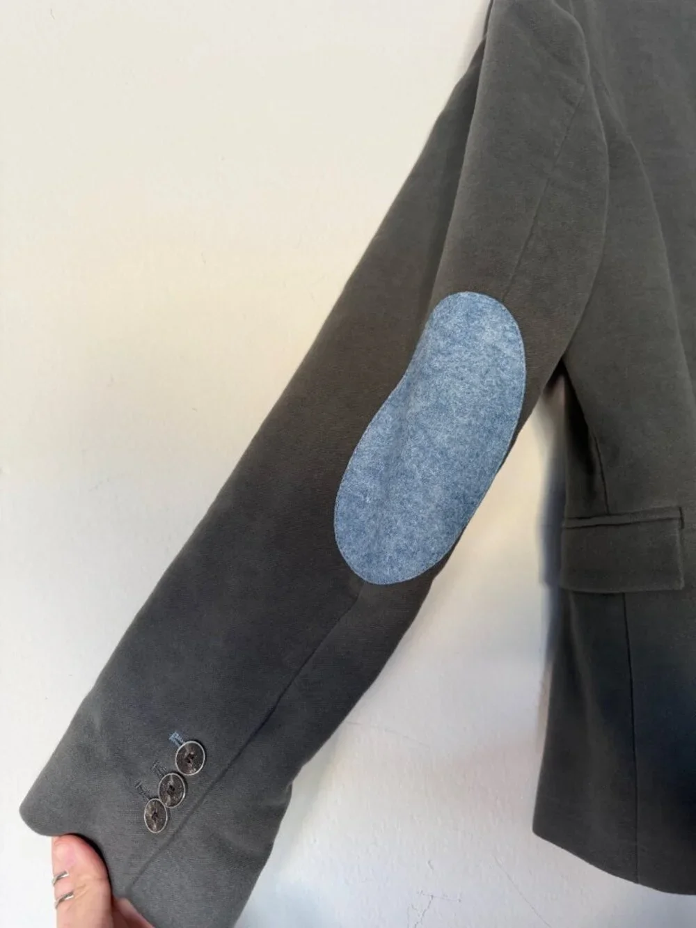 Zara Basic XL Blazer Gray Blue Elbow Patch Jacket